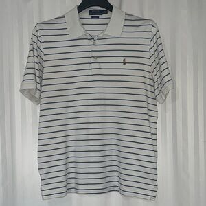 Polo Ralph Lauren Men's Striped Polo Shirt - Classic Fit White and Blue